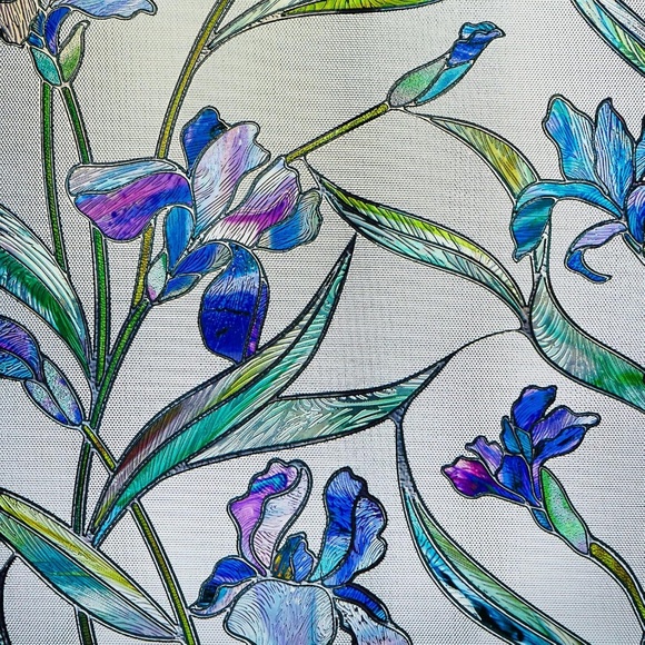 Window Privacy Stained Glass Film Decorative IRIS Flower Static Cling 17x118 in - Picture 1 of 4